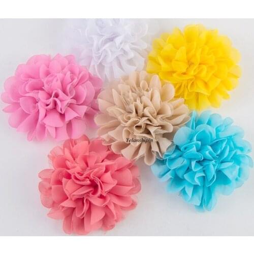 50pcs/lot 12CM 18colors Hair Fluffy Chiffon Mesh Lace Flowers Clips For Children Hair Accessories Fabric Flowers For Headbands