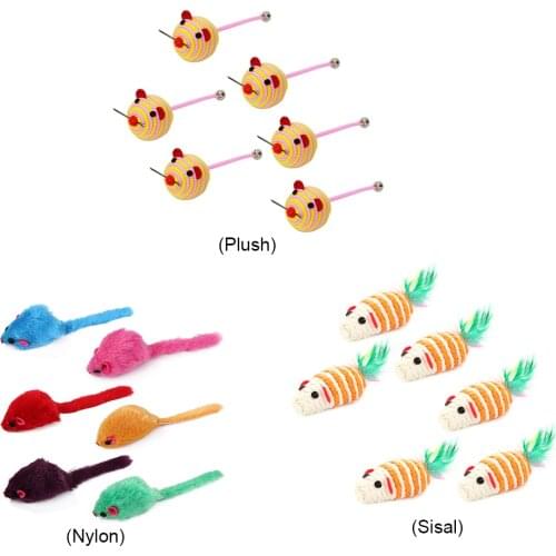 6pcs Pet Cat Chew Toy Mouse Shape Rainbow Ball with Bell Funny Kitten Interactive False Mice Playing Scratching Toys