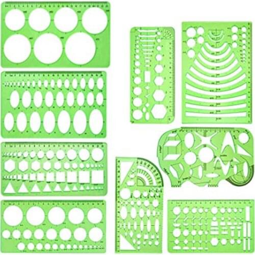 9PCS Drawing Templates Plastic Rulers Geometric Draft Rulers Measuring Templates Stencils for Studying Designing and Building