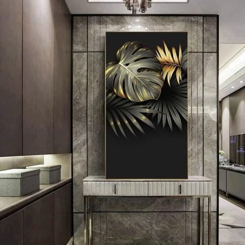Abstract Art Black Golden Leaves Canvas Painting Wall Art Posters Prints Wall Pictures for Living Room Porch Home Cuadros Decor