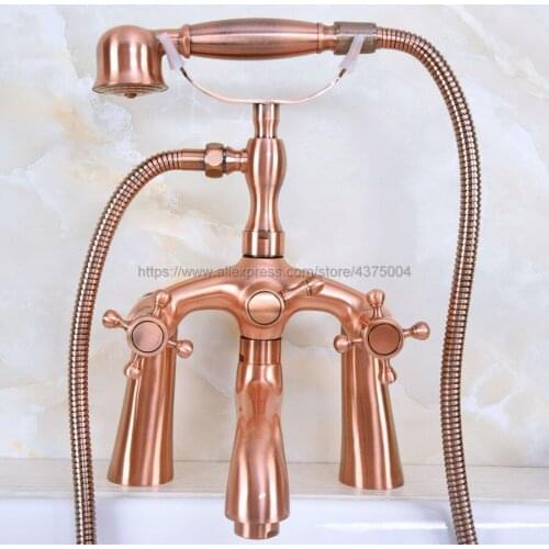 Antique Red Copper Bathroom Bathtub Mixer Faucet Telephone Style With Handshower Bath & Shower Faucets Nna153