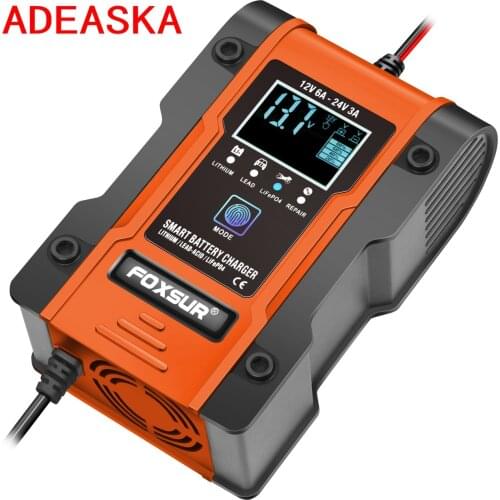 ADEASK 12V 24V 6A Automatic Smart Battery Charger, 7-stage Car Battery Charger for GEL WET AGM 12.6V Lithium LiFePO4 LiPo FOXSUR