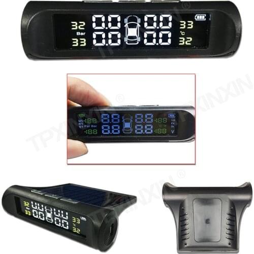 Car TPMS Wireless Solar Tire Pressure Monitoring System External Sensor Tyre Pressure Detector Realtime Alarm Warning USB Charge