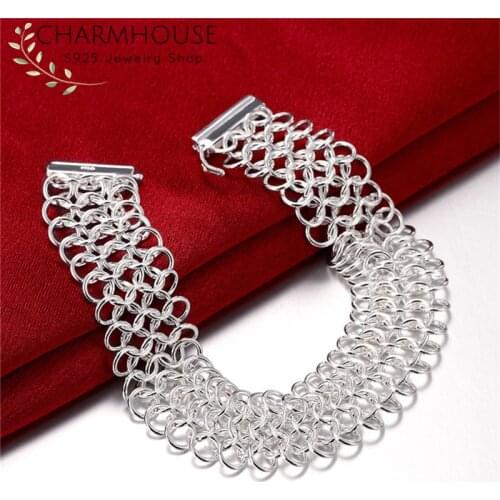 Pure Silver 925 Bracelets For Women 12mm Link Chain Bracelet & Bangle Wedding Bridal Jewelry Wholesale Pulseira Femme Bijoux
