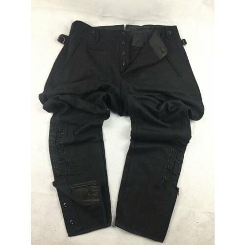 WWII GERMAN ARMY RIDING BREECHES MEN PANTS WW2 Military Uniform War Reenactments RETRO TROUSERS BLACK WOOL