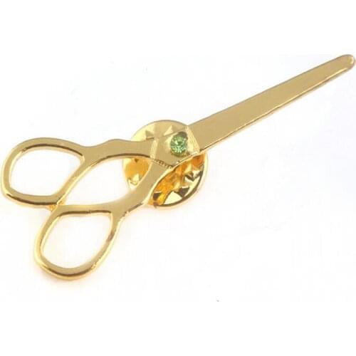 Hip Hop Scissors Hijab Brooch Pins Gold Color Hair Dresser Scissors Brooches for Men Hat Collar Clips Alloy Cool Girls Jewelry