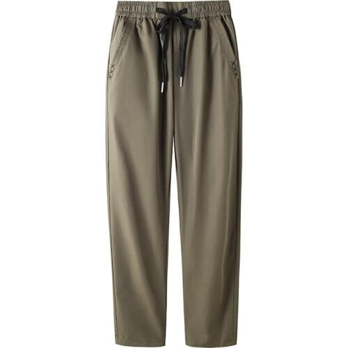 Plus Size Womens Straight Pants Summer Solid Cargo Pants Pockets Elastic Waist Casual Thin Trousers Female Bottoms P133