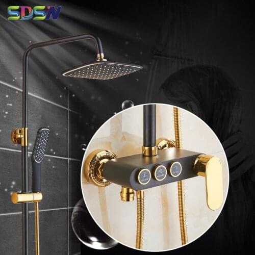 Bathroom Shower Set SDSN Solid Brass Bath Shower Faucets Quality ABS Hand Shower Head Copper Bathroom Shower Set Hot Cold Water