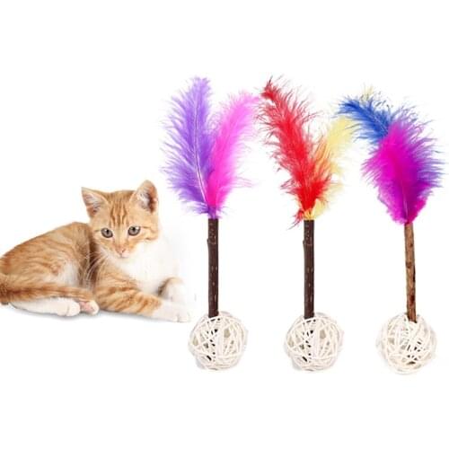 Pet Cat Toy Feather Silvervine Teeth Cleaning Cat Teaser Wand Cat Bell Ball Cat Snacks Sticks Pet Cleaning Teeth Random color