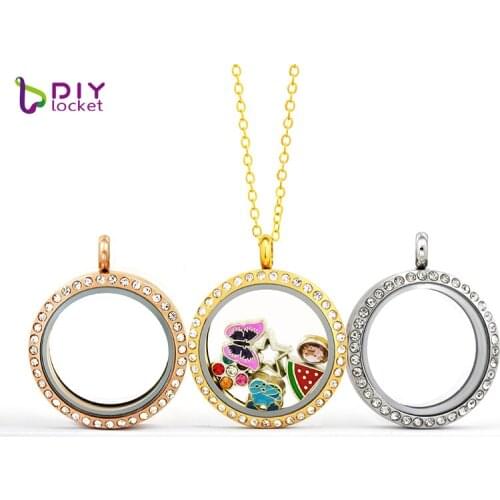 Crystal 30mm Stainless Steel Round Magnetic Glass Floating Locket Pendant LSFL050