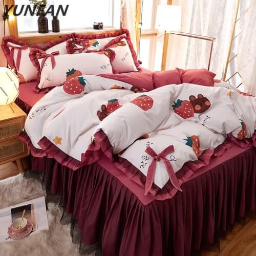 Princess lace Bedding Sets Full Queen King Size Bedspread Wedding fruits Duvet Cover sets Pillowcase girls luxury bedclothes