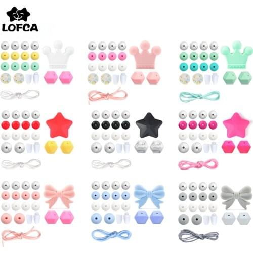 LOFCA Silicone Beads Set Rodent Food Grade BPA Free DIY Accessories Set Pacifier Chain Clips Crown Star Cartoon Holder Chain