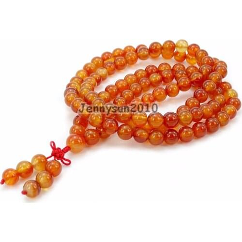 Natural Carnelian 10mm Gems Stone Buddhist 108 Beads Prayer Mala Long Necklace Multi-Purpose 5Strands/Pack