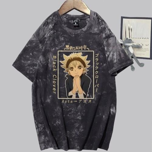 New Fashion Tie Dye T-shirt Kawaii Asta Graphic Short Sleeve Top Black Clover Anime T Shirt Women Funny Cartoon Summer T-shirt