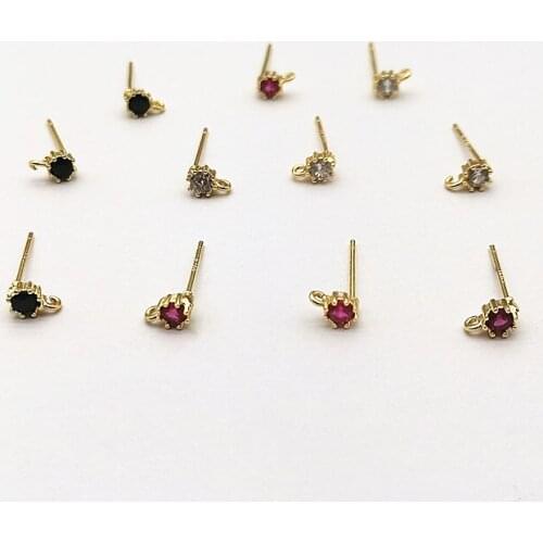 New arrival! 6x4mm 50pcs Copper Plating Real gold Zircon Ear Stud For Earring DIY parts,Jewelry Accessories Findings & Component