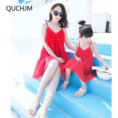 Matching Family Outfits clothes Summer dresses mom daughter Sleeveless holiday Dress Mom and daughter Beachwear family clothes