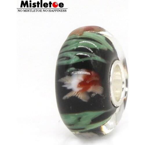 Mistletoe Jewelry 925 Sterling Silver 3D Fish Murano Glass Charm Bead Fit European Troll Bracelet