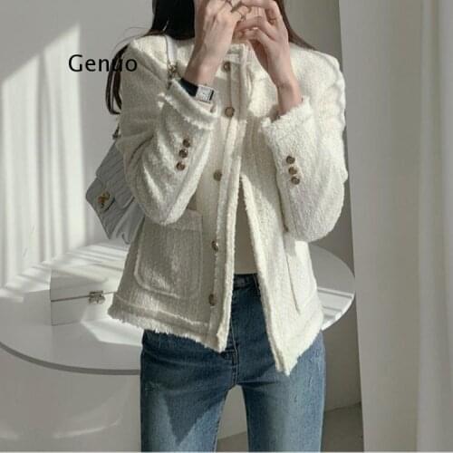 Autumn Winter Stylish Chic O-Neck Pockets Full Sleeve Female Jacket Elegant Single-Breasted Slim Women Blazer