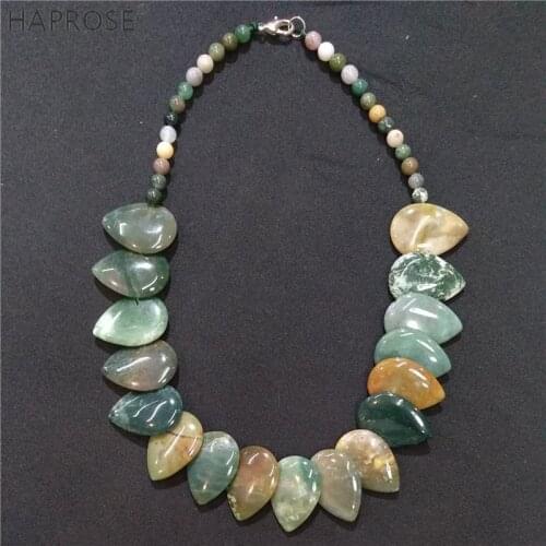 Natural Stone Indian Agate Necklace Women Men Agate Drop Shape Pendant Jewelry Powerstone Gemstone Necklace Free Shipping