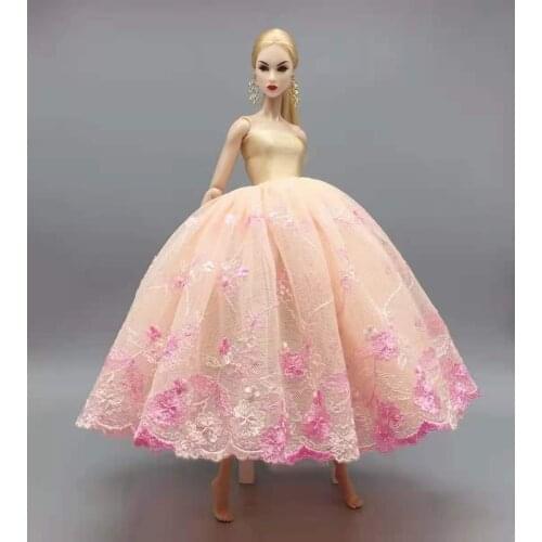 30cm Doll Dress Pink Accessories for Barbie Doll Clothes Floral Lace Wedding Dress Outfits Party Gown Kids 1/6 BJD Dollhouse Toy