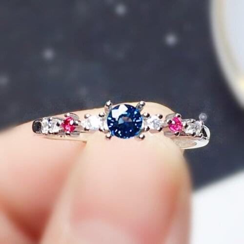 Natural real sapphire round small ring 925 sterling silver 4*4mm 0.35ct gemstone Per jewelry Fine jewelry X215116