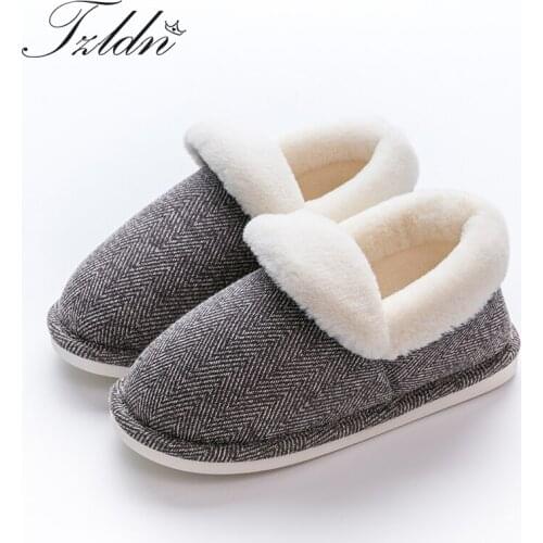 2019 TZLDN Winter Warm Soft Mens Plush Slippers Solid Color Stripe Cotton Slippers Indoor Home Non-slip Shoes Size 36-45