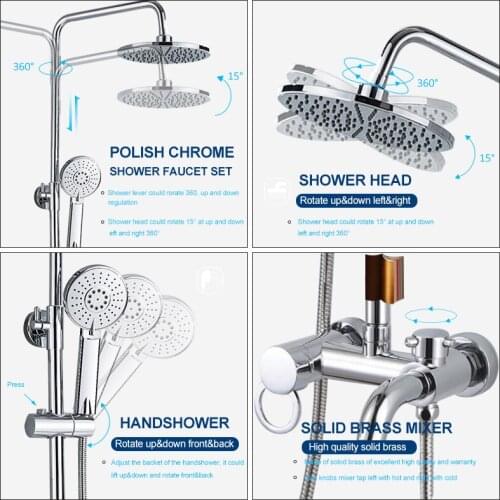 Vidric Vidric Chrome Rainfall Shower Faucets Set Wall Mount Bathroom Shower System Single Handle 3-way Mixer Tap Bath Shower Mix