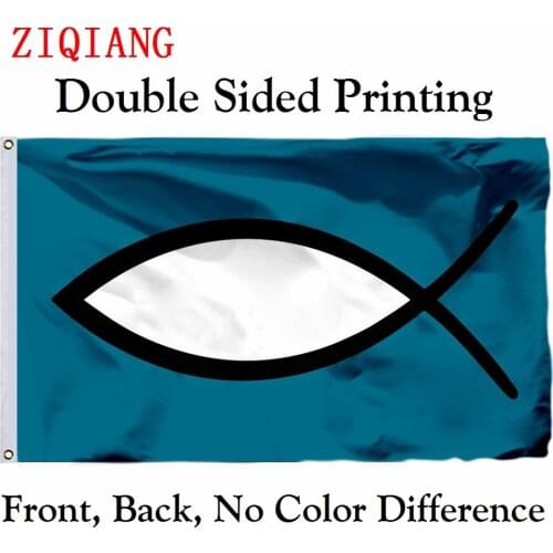 CHRISTIAN JESUS FISH TEAL Flag 3x5FT 90x150cm Custom High Quality Double Sided Printing Banner
