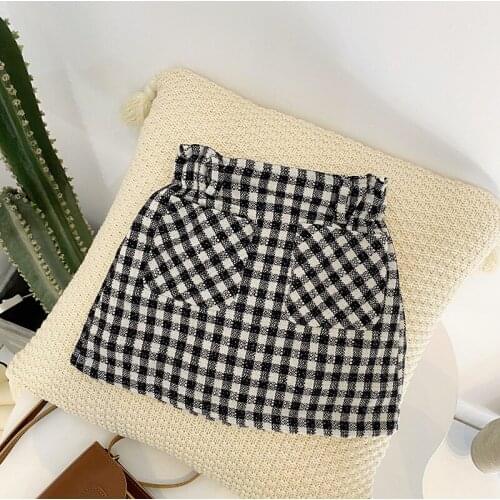 2 3 4 5 6 Years Baby Girl Skirt Autumn Korean Style Kids Plaid Pockets Elastic Waist Skirt for Girl Toddler Children Mini Skirt