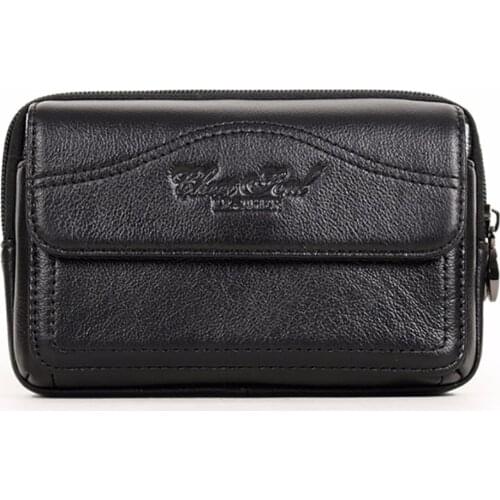 Real Genuine Leather Cowhide Fanny Pack Fashion Casual Men Skin Belt Purse Waist Bag Brand Male Case Cell Mobile Phone Bags