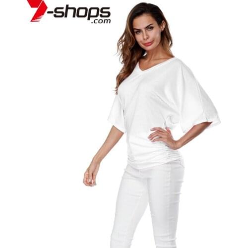 AECU Women Plus Size T-shirt 5XL Loose Batwing Short Sleeve Tops&Tees Casual Female T-shirt Summer V-Neck Tee Half Sleeve Top
