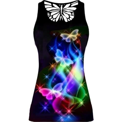 Plus Size Graphic Print Tank Tops for Women Hollow Out Butterfly Sleeveless Bodycon Tee Shirts Lady Casual Y2K Summer Clothes