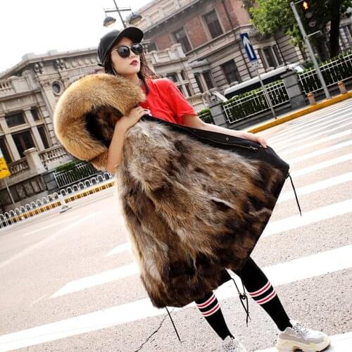 2020 Winter Jacket Coat Women Parka Fur Liner Long Outerwear Parkas Big Real Raccoon Fur Collar Natural Hooded Clothing Length