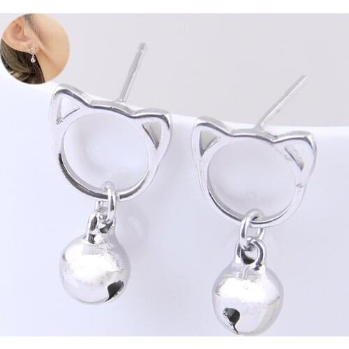 2019 Cute Sweet Cat Earrings Copper Material Silver pin Bague Femme Drop Earrings Fashion Jewelry Women Korean Earrings