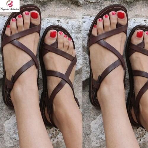 Original Intention Stylish Women Flat Sandals Open Toe Casual Sandals Beach Summer Comfortable Shoes Woman Big Size 4-15