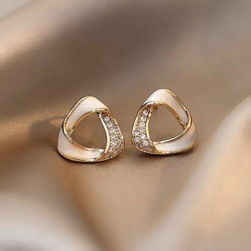 Mosaic Full Semi-precious Stones Geometry Metal Stud Earrings Compact Exquisite Twisted Irregular Metal Ear Studs Women