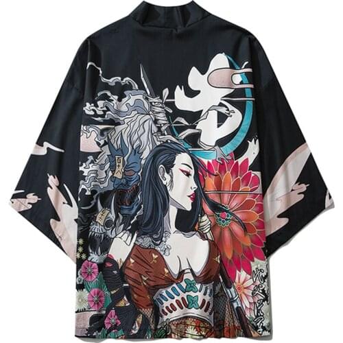 Samurai Kawaii Print Cosplay Yukata Japan Women Haori Traditional Cardigan Kimono Costume Coat Girl Geisha Shirts Asia Clothing