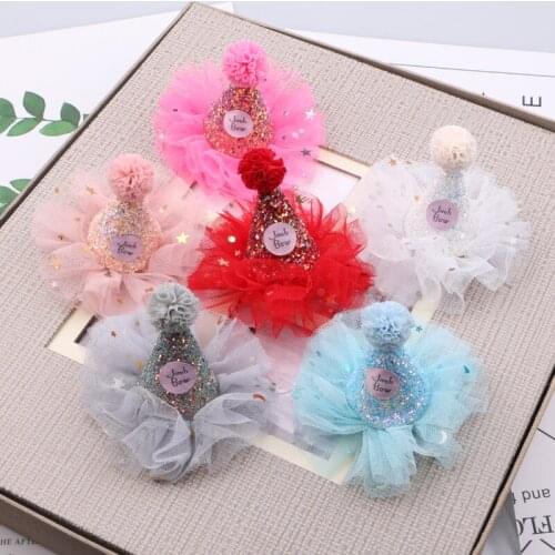 New 3D Glitter Chiffon Fabric Flower Balls Decorated Glitter Christmas Hat Girl Hair Jewelry Bow Center Headband Clip DIY 10pcs