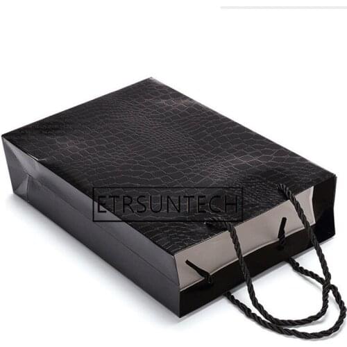 100pcs Creative Black Crocodile Pattern Paper Gift Bag Jewelry Cosmetic Clothing Packaging Pouch With Handle