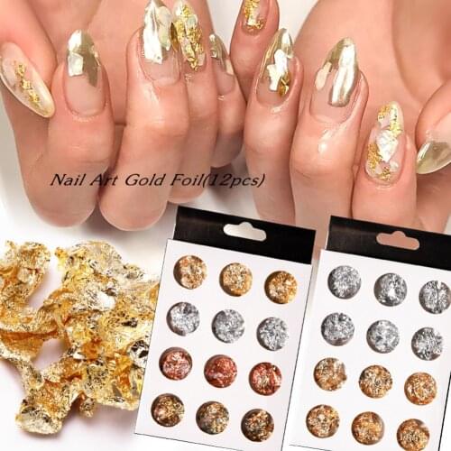12 Grid Gold Silver Nail Art Foil Paper Irregular Aluminum Nail Sticker Manicures Glitter Gel Polish Nail Decoration