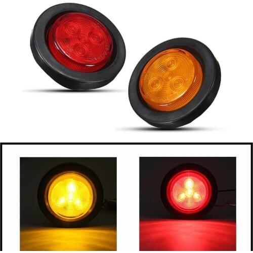 2pcs 4 LED Stop Turn Tail Lamp Side Marker Red/Yellow 2" Round Truck Trailer Brake Light Indicator Clearance Lights Waterproof