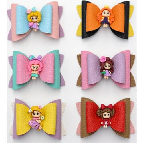2PCS Cute Princess Girl Colourful Leather Mix Bow Hairpins Daily Barrettes Hair Accessories Girls Kids Side Hair Clips Headwear