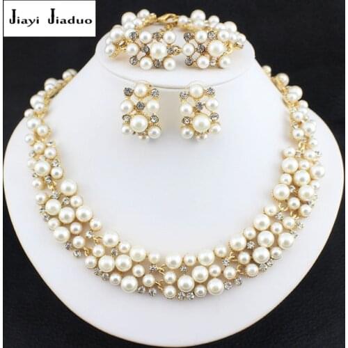 Jiayijiaduo jewelry set of Imitation Pearl Dubai Gold-color African Beads Costume Bridal wedding Sets Pretty girl accessories
