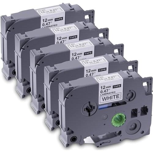 5-Pack Label Maker Tape for Brother TZe-231 TZ-231 Laminated P-Press Label Maker Tape, for Model PT D200 D210 H100 1880