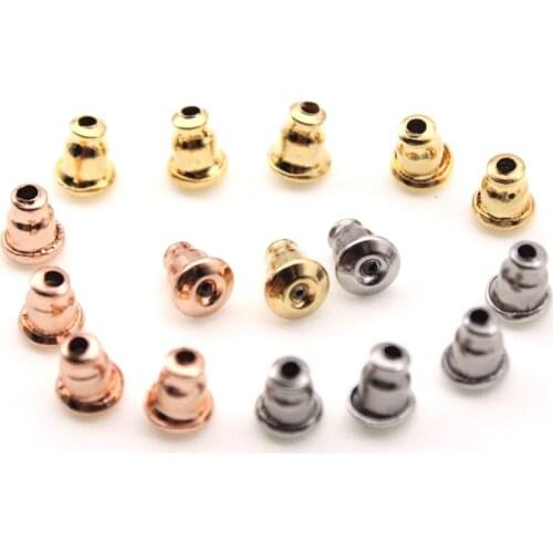 50PCS 5x6mm Surgical Stainless Steel Bullet Earring Backs Rose Gold Plated Earring Nuts Stopper for DIY Jewelry Making Findings