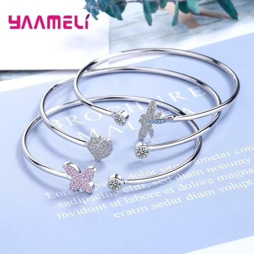 7 Models Option Adjustable Women Girls Bangle Jewellery 925 Sterling Silver CZ Diamond Wedding Engagement Open Cuff Bracelet