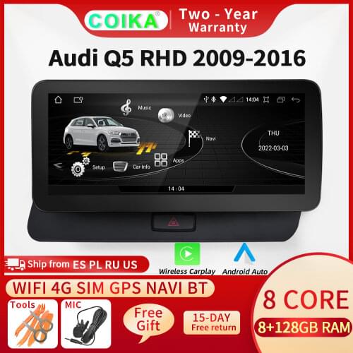 10.25" 4+64G RAM WIFI 4G LTE Car IPS Touch Screen Stereo For Audi Q5 2009-2016 RHD Google GPS Navi Carplay Android 10.0 System
