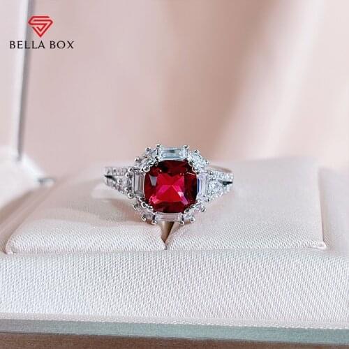 BELLA BOX Luxury 925 Sterling Silver Ring With Round Shape Ruby Gemstones Open Adjust Size Silver Fine jewelry Gift wholesale