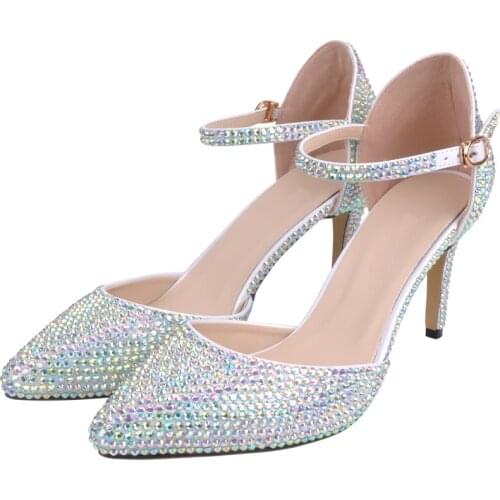 Gladiator Sandals Thin High heel Shoes Fall Best Street Look Pointed Toe Sequined Cloth 8CM Buckle Strap Rhinestones women shoes