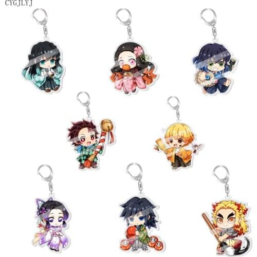 10pcs Demon Slayer Keychain Kimetsu no Yaiba Acrylic Key Chain Anime Accessories Cartoon Key Ring Women Men Jewelry Wholesale
